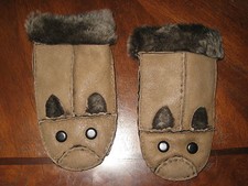 New Brown Childs Boys Girls Real Fur MIttens sheepskin Fur  Bunny Face Design
