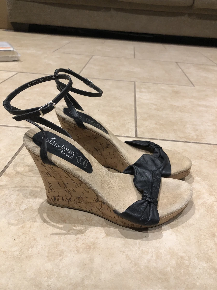 Leather cork shop wedges