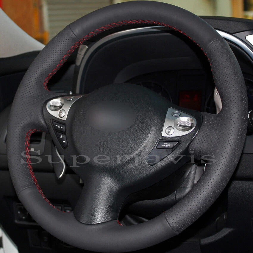 Custom Black PU Leather Steering Wheel Stitch on Cover For Nissan Juke 2011-2017 - Image 3 of 4