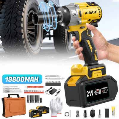 Cordless Electric Impact Wrench Gun 1/2'' High Power Driver w/ 2 Li-ion Batteries
