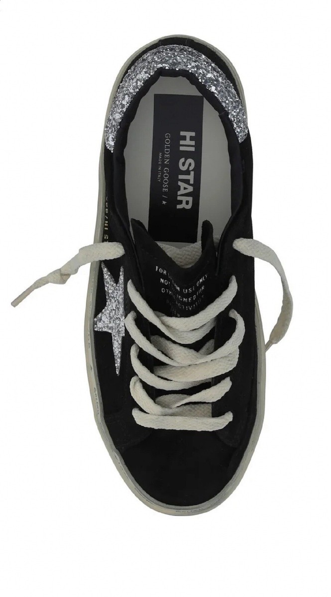 Golden Goose Hi Star Sneaker Black Suede Silver Glitter NIB Auth