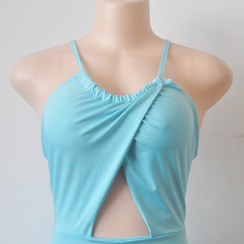 Sexy Azul Sin Mangas HALTER Falda Midi Vestido Noche Cabestrillo Soltero ceñido al cuerpo - Imagen 4 de 9