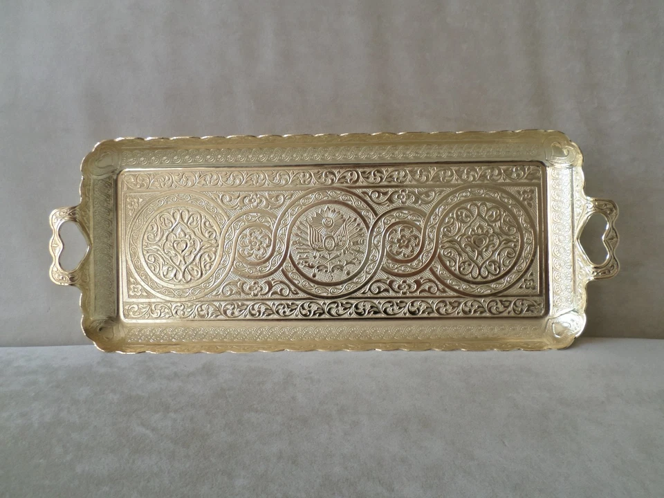 Authentic Turkish Coffee Tea Zamak  Serving Tray Copper Handmade Ottoman Motif  - Image 3 of 4