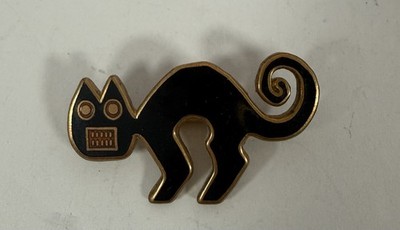 MMA 1985 Vintage Peruvian Black Enamel Cat Brooch Pin