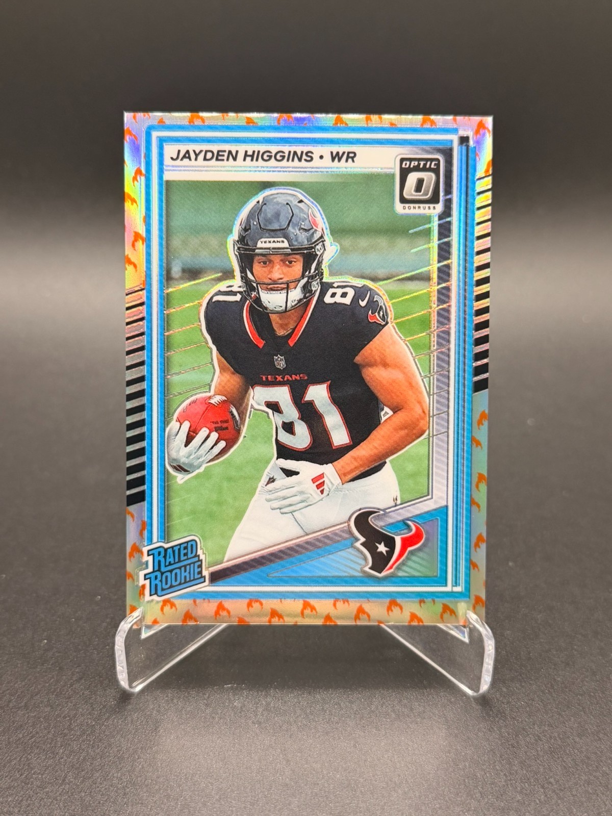 2025 Optic Football Jayden Higgins Rated Rookie Fire Emoji Prizm SP Texans RC 🔥
