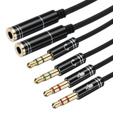 2Pcs 1ft Headphone Combiner for PC 3.5mm Female to 2 Dual 3.5mm Male Cord, Black