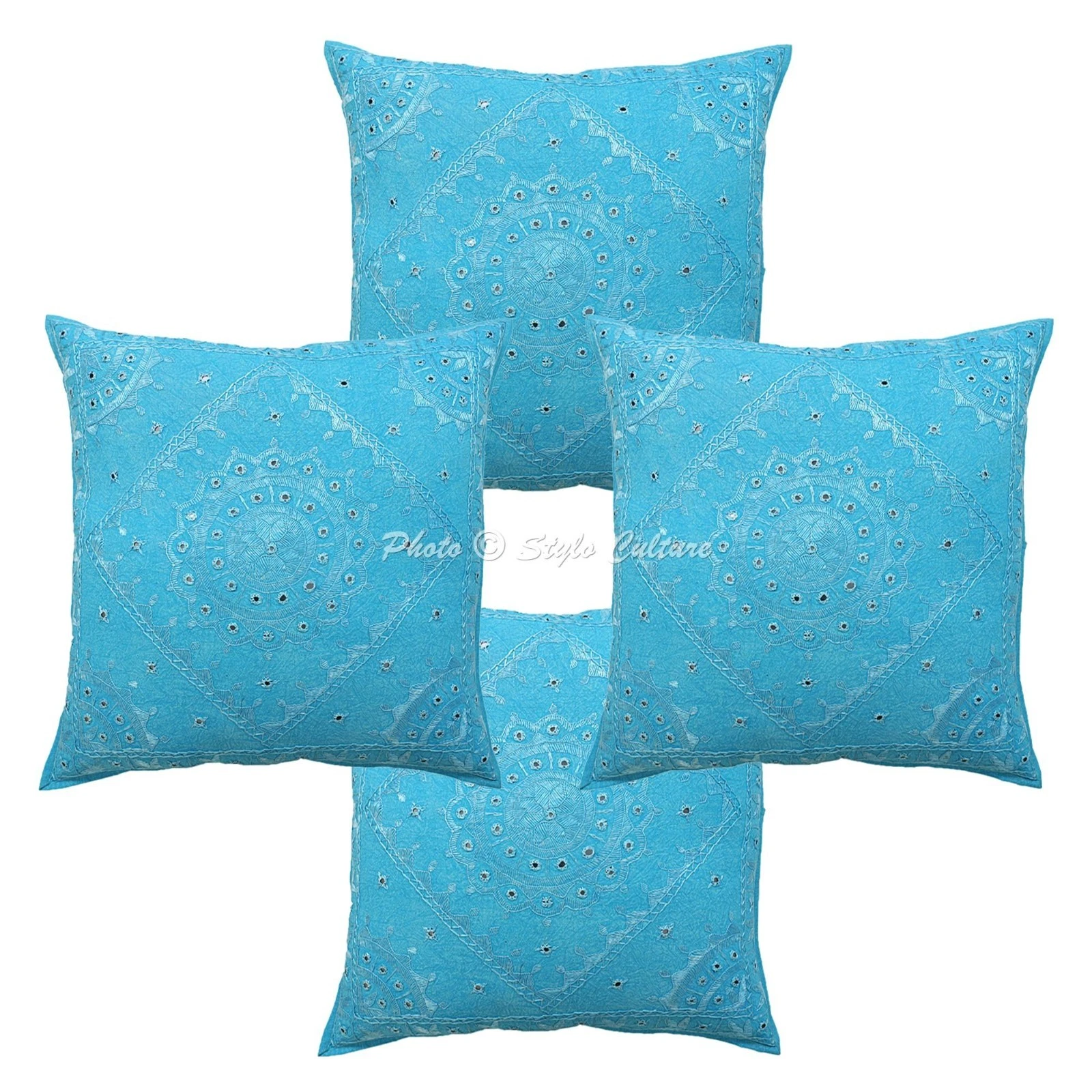 Boho Embroidered Throw Pillow Covers Cotton Mirrored 24x24 Inch Cushion Cover