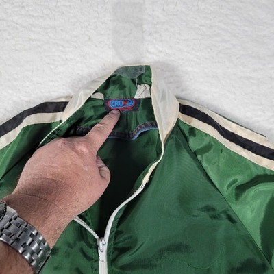 VTG Crown of California Windbreaker Mens Large Green Vintage Nylon Zip Up Jacket