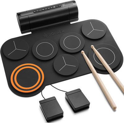 Electronic Drum Set, 7 Pads Electric Drum Pad Roll up Quiet Drum Pad Built-In Sp