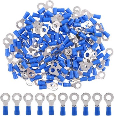 100pcs 16-14AWG Insulated Ring Terminals Electrical Wire Crimp Connectors Blue