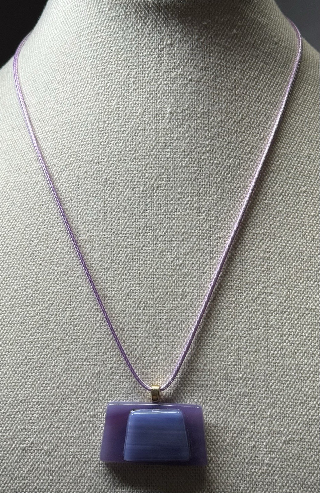 Vintage Handcrafted Purple Rectangular Glass Pend… - image 2