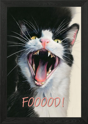 Gerahmtes Wandbild Poster Leinwanddruck Bild Hungrige Katze anspruchsvoll Futter