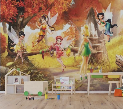 Disney Tinker Bell Wallpaper Mural 141x100in Fairies Orange Autumn Bedroom Decor - Image 1 of 4