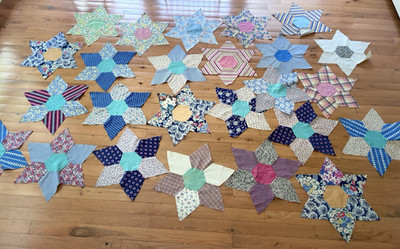 25 Antique Cotton Quilt Blocks STAR PATTERN, 1920-1940'S All Hand Stitched