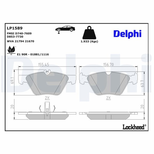 Delphi BremsbelÄGe Satz Vorderachse Passend FüR Chrysler Crossfire MERCEDES-BENZ-image