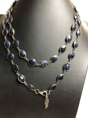 7871 Sterlingsilber 925 oxidiert Lünette Set 160ct Saphir 38'' Halskette 59,6 Gramm