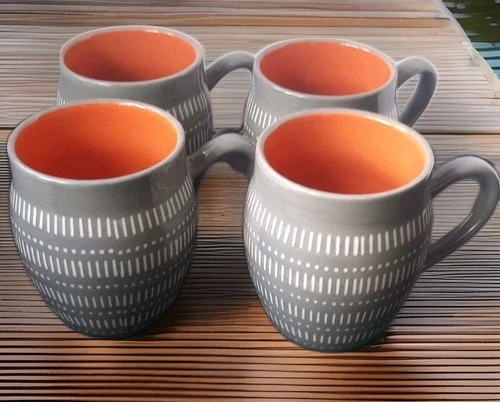 Set of 4 Baum Brothers TANGIER Turquoise Orange MCM Barrel Mugs  EUC