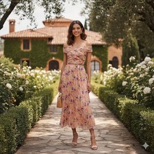 ASTR Leonara Off Shoulder Maxi Dress Peach Multi NWT Women Dress One Size