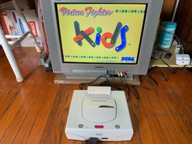 Sega Saturn white Japanese console system complete in box 2 games Pseudo memory