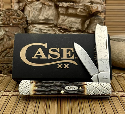 Case XX Amazing Custom Hand-Fired Peachseed AMBER Bone Razor Barlow Knife #19