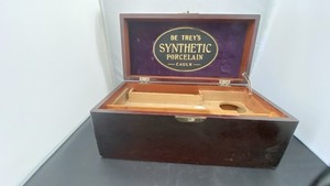 VINTAGE DE TREY'S SYNTHETIC PORCELAIN CAULK DENTAL  WOODEN BOX OLD ADVERTISING