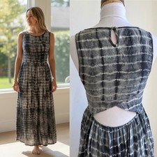 Anthropologie NEUW Shibori Maxi Dress Tie Dye Back Cut-Out Women's Size XS Blue