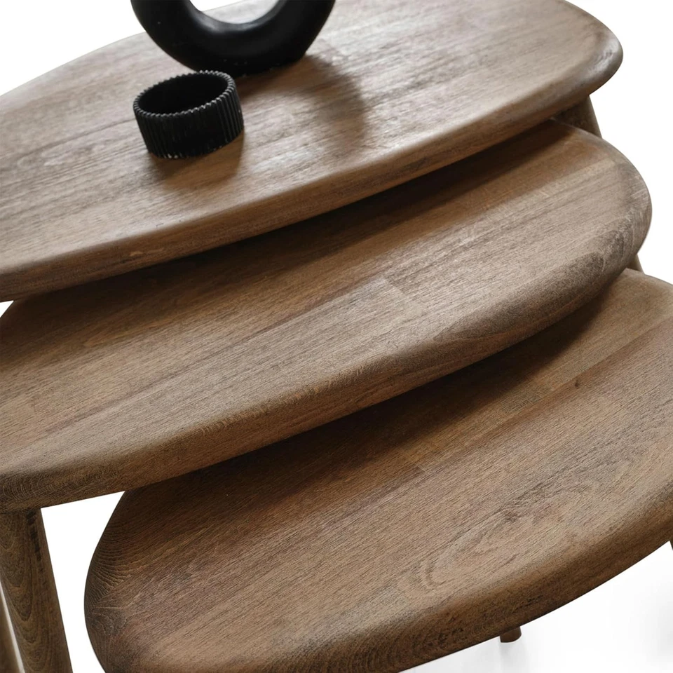 3 Pcs Nesting Coffee Table Set Mid-Century Modern Wood Walnut Oval Side End - Image 3 of 4