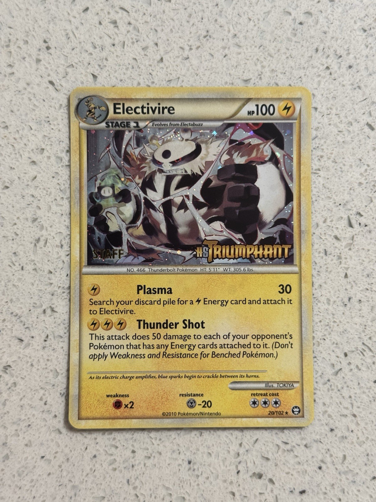Electivire 20/102 Prerelease STAFF NM Holo SWIRL HGSS Triumphant Pokemon Card