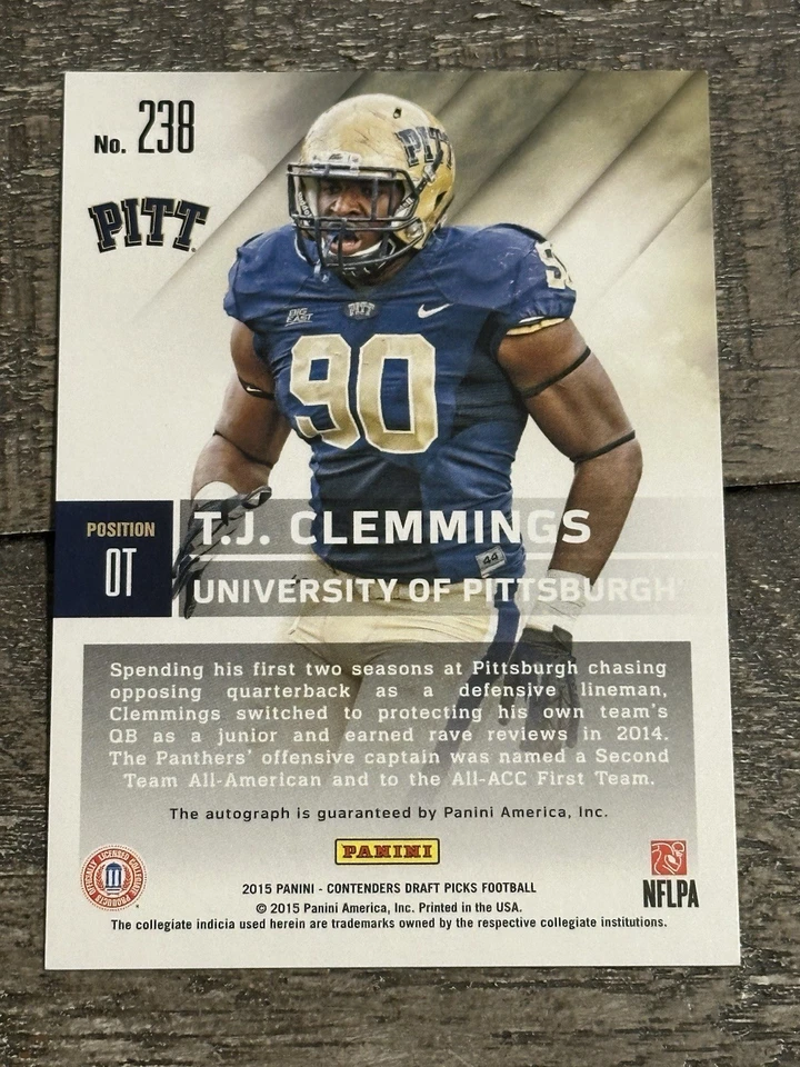 2015 Panini Contenders Draft Picks - Autographs T.J. Clemmings #238 (AU, RC) - Image 3 of 3