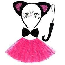 5 Pcs Black Cat Costume Set Cat Ears Tail Bowtie Sequined Children Black, Pink