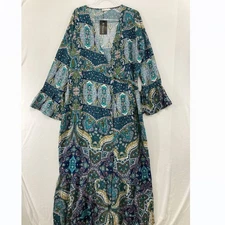 New R.Vivimos size XL Boho Ruffle Sleeve Wrap Maxi Dress Vacation Resortwear