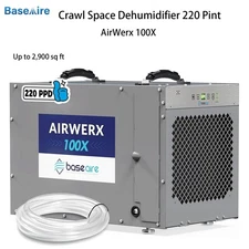 BaseAire AirWerx 100X Crawlspace Dehumidifier 220 Pint Basement Garage 2900 Sq