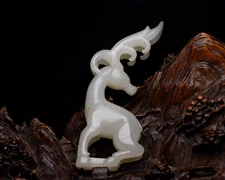 Certified Natural Hetian Jade Hand-carved Exquisite Sika Deer Statue 2360