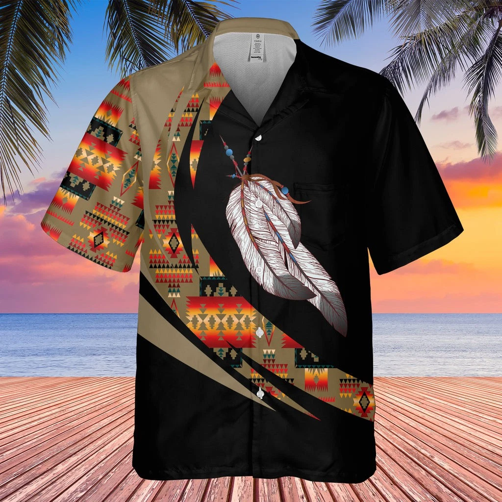 Native American Tribe Hawaiian Shirt Southwest Aztec Feather Aloha Short Sleeve