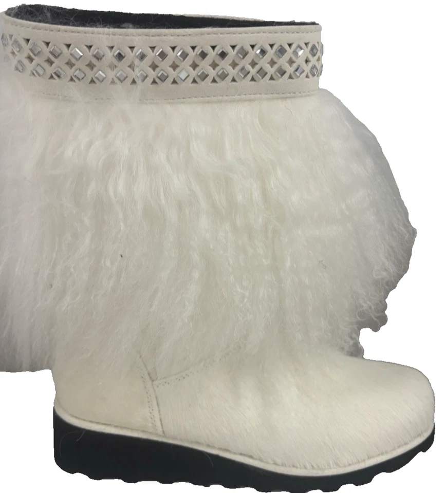Bearpaw Elise Botas Pull-On Blancas Peludas Estrás Para Mujer 8 Nuevas en Caja Foto 3 de 4