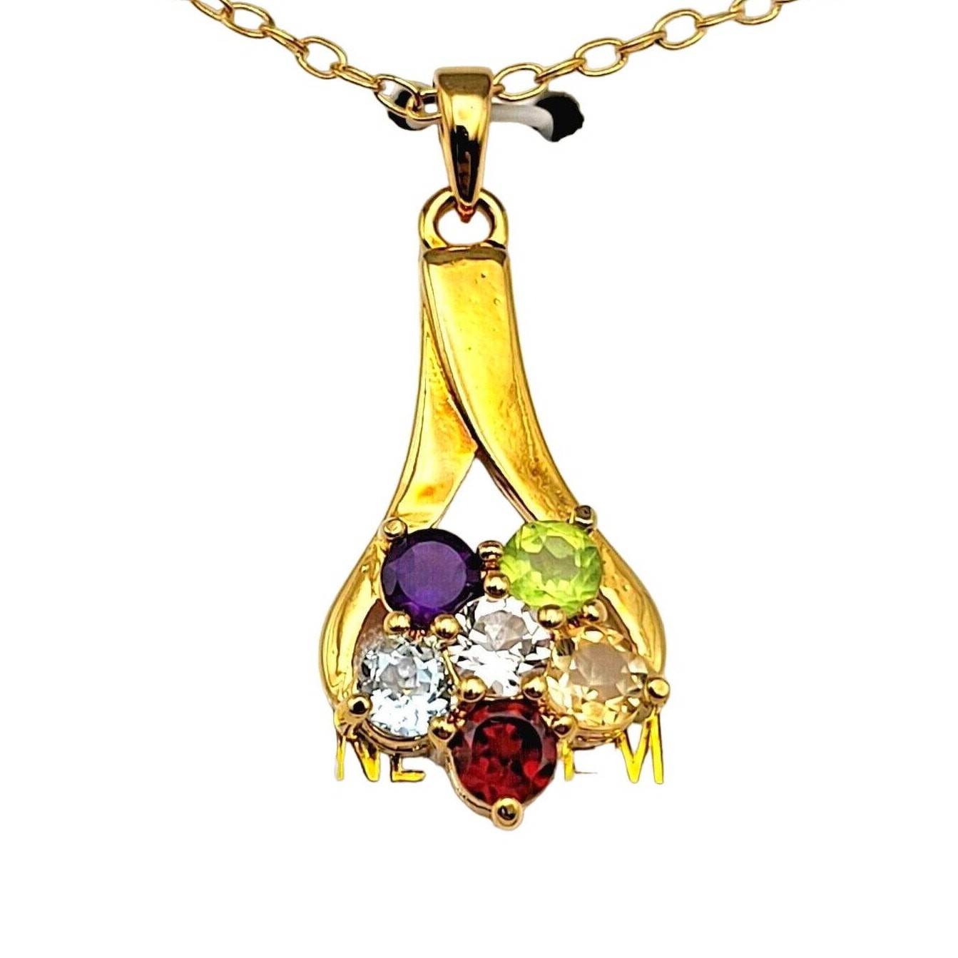 Multicolor Multi-Gemstone CLUSTER PENDANT NECKLAC… - image 1