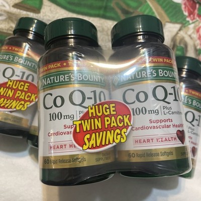 3~Natures Bounty CoQ10 100MG Plus LCarnitine Twin Pack 60 Softgels 11/27 Sealed