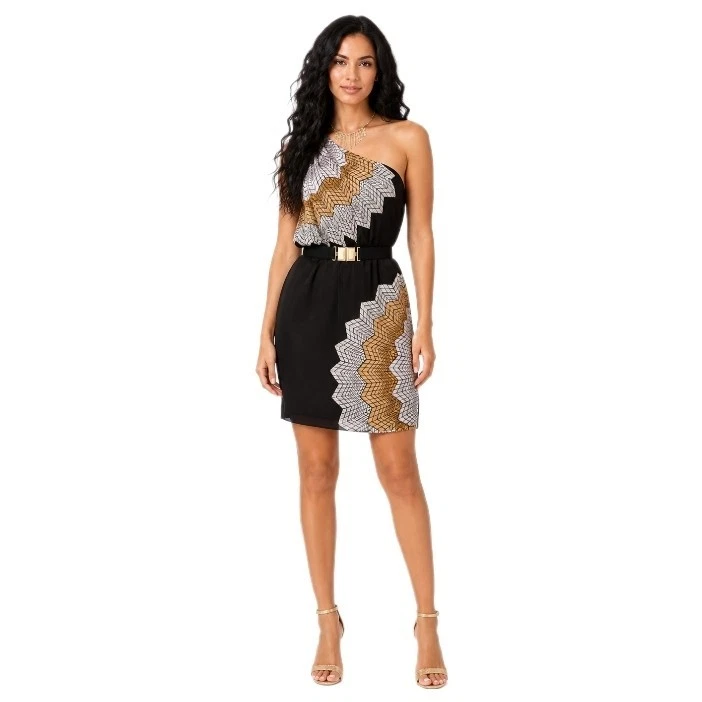 black and gold dresser and nightstand BCBGMAXAZRIA Brown with Gold Accents Mini Halter Dress – The Untitled  Boutique main image 1