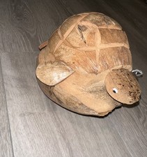 Hand-Carved Coconut Shell Sea Turtle Nodding Folk Art Sculpture Rustic Decor