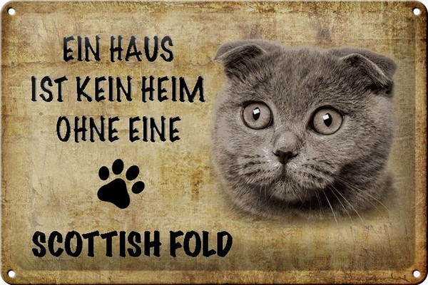 Schild Blech 30X20Cm - Made In Germany - Spruch Scottish Fold Katze Metall Deko-image