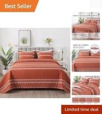 All-Season Reversible Bohemian Quilt Set - Terracotta Queen Bedspread, 3 Pieces