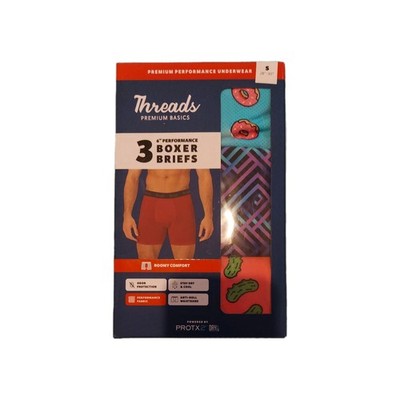 Threads Men's 6'' Premium Performance Nylon Boxer Briefs, 3 Pack, Size S(28-30)