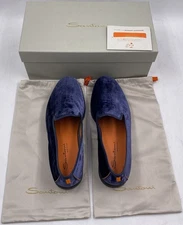 SANTONI SMOOTH-NVLU65 BLUE MENS US 10.5 U9.5 VELVET LOAFERS MGAR18983OOTKNVLUS65
