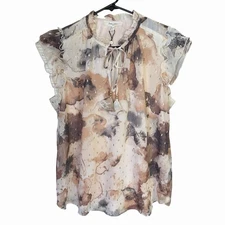 Haver & Blair London Top Womens Ruffle Cream Watercolor Metallic Large NWOT