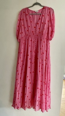 Ghost Valentina Heart Print Chiffon Maxi Dress Size Large UK 14-18 | eBay UK