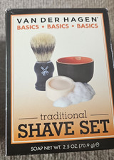 Van Der Hagen Basic Shave Set includes Deluxe Soap  Bowl and Boar Brush New