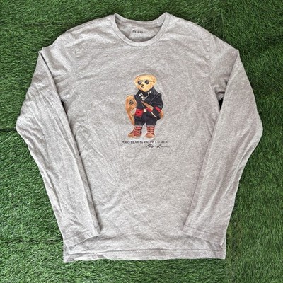 Polo Bear By Ralph Lauren Long Sleeve Graphic T-Shirt Gray Men s Small