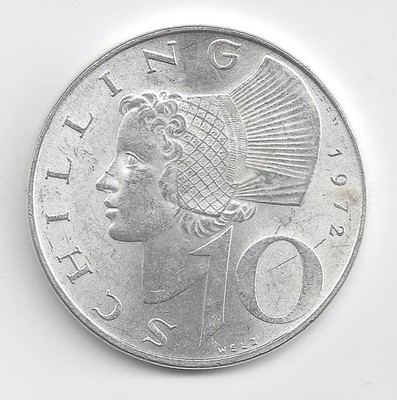 Österreich  Zweite Republik 10 Schilling 1972 SILBER (569)