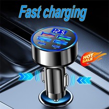 6-in-1 Multi-Port Adapter Car Charger with Display USB 3.0/3.1A Fast Charging