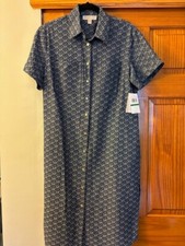Michael Kors MK Logo Denim Midi Shirt Dress Gap Sleeves Indigo Rinse LARGE Nwt